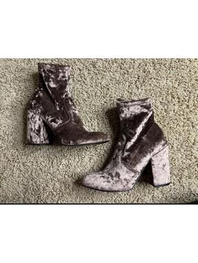 Women's Velvet Chunky Heel Ankle Boots